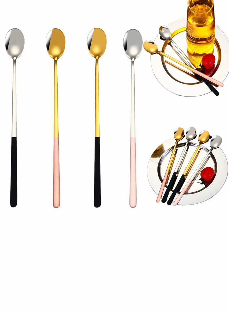 Long Handle Iced Tea Spoon Coffee Spoon Ice Cream Spoon Stainless Steel Stirring Spoons for Iced Coffee Iced Tea Milkshake Sundeas Latte and Other Desserts, 23.5 cm Length, 4 Pcs