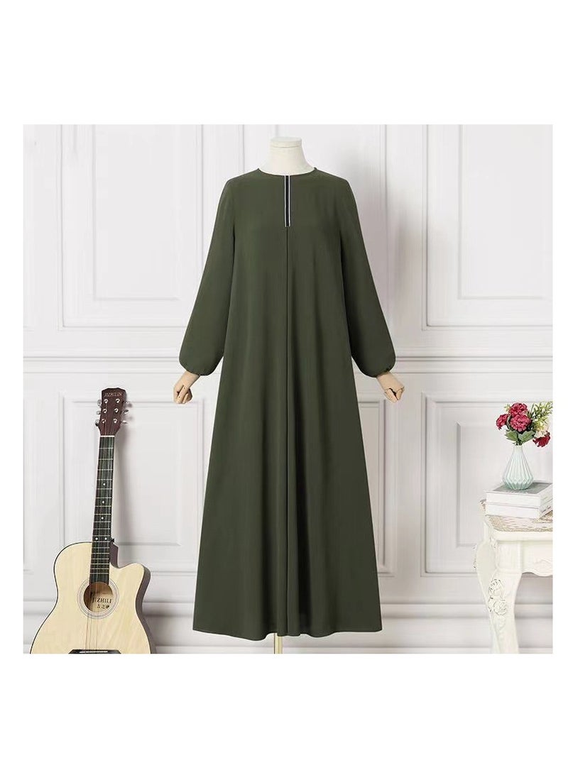 Solid color long sleeve loose round neck dress long skirt