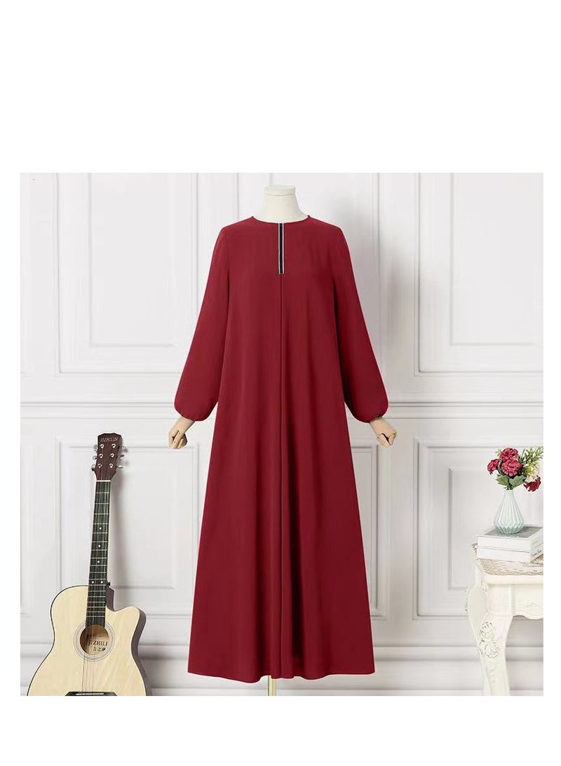Solid color long sleeve loose round neck dress long skirt