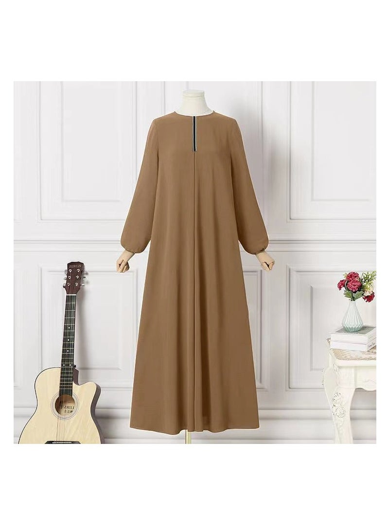 Solid color long sleeve loose round neck dress long skirt