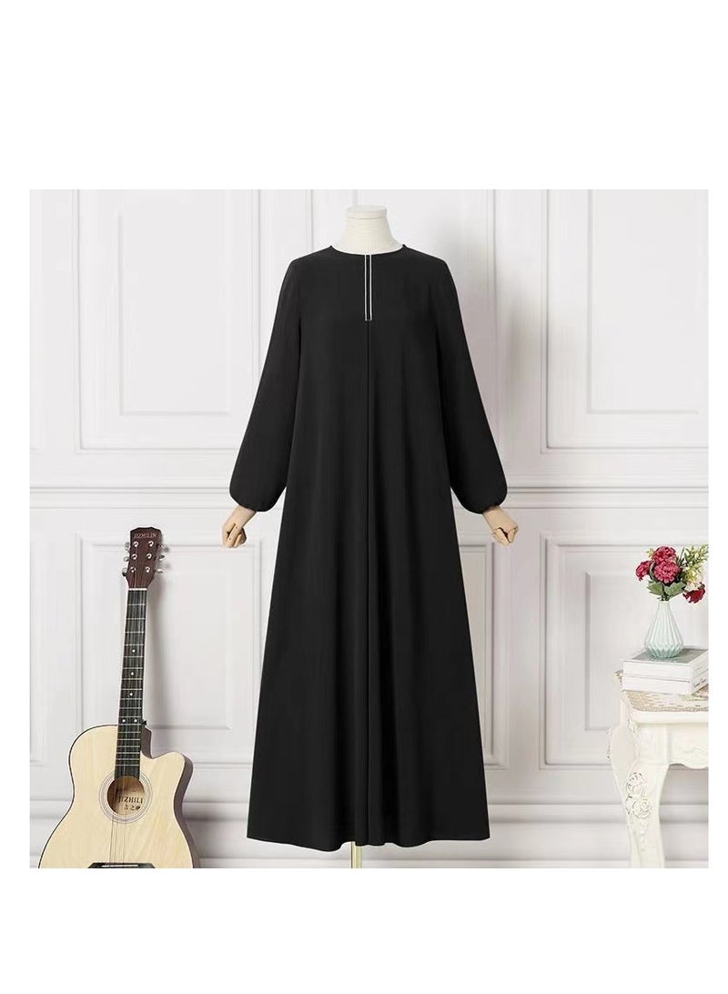 Solid color long sleeve loose round neck dress long skirt