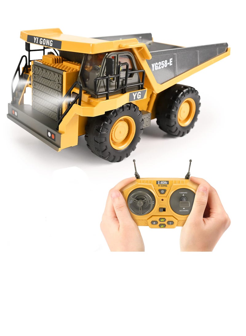 Remote Control Dump Truck Toys RC Construction Toy Vehicles with Metal Bed Lights Sounds 9 Channel 2 Batteries RC Truck Toys Bulldozing Dump Engineering Truck Birthday Gifts for Boys Age 3+
