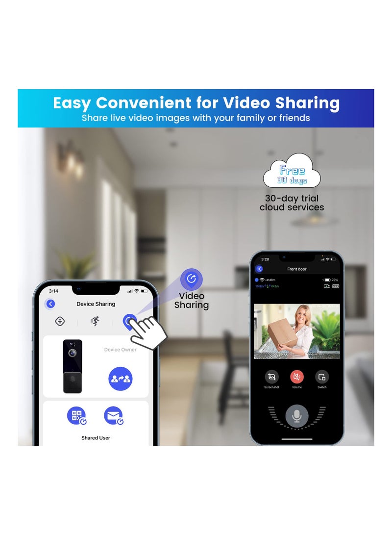 Doorbell Camera Wireless,  WiFi Video Doorbell w/PIR Human Detection and App Alerts - 2-Way Audio, HD Night Vision, 155° Ultra Wide Angl, Compatible with iOS and Android