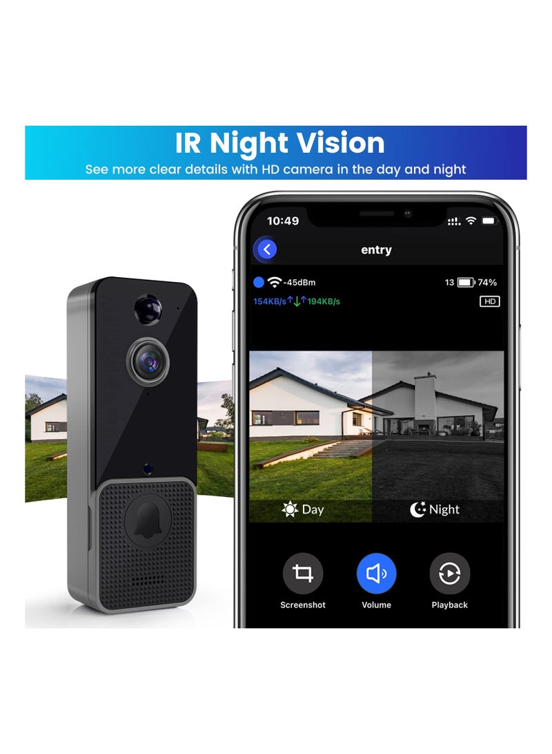 Doorbell Camera Wireless,  WiFi Video Doorbell w/PIR Human Detection and App Alerts - 2-Way Audio, HD Night Vision, 155° Ultra Wide Angl, Compatible with iOS and Android