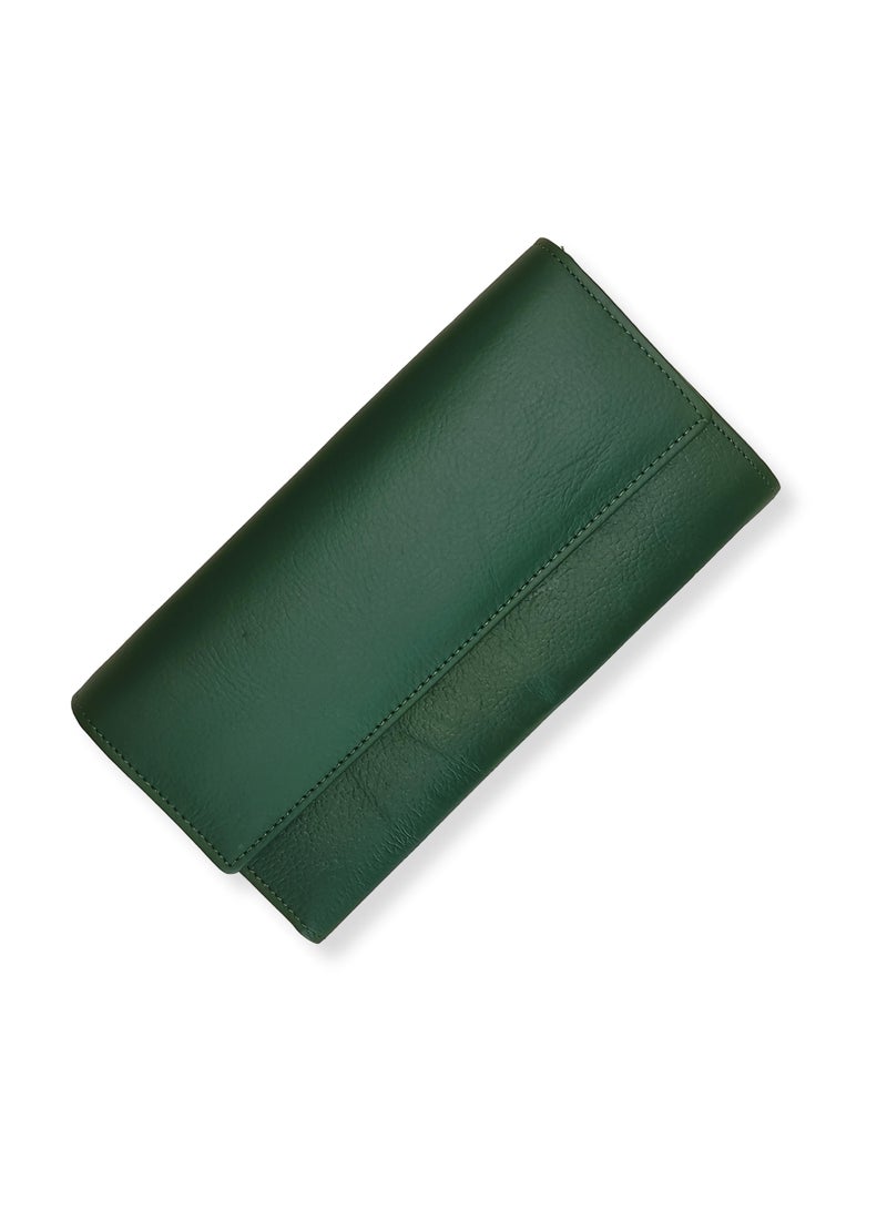 Genuine Leather Flap Green Wallet Women's Clutch Organizer