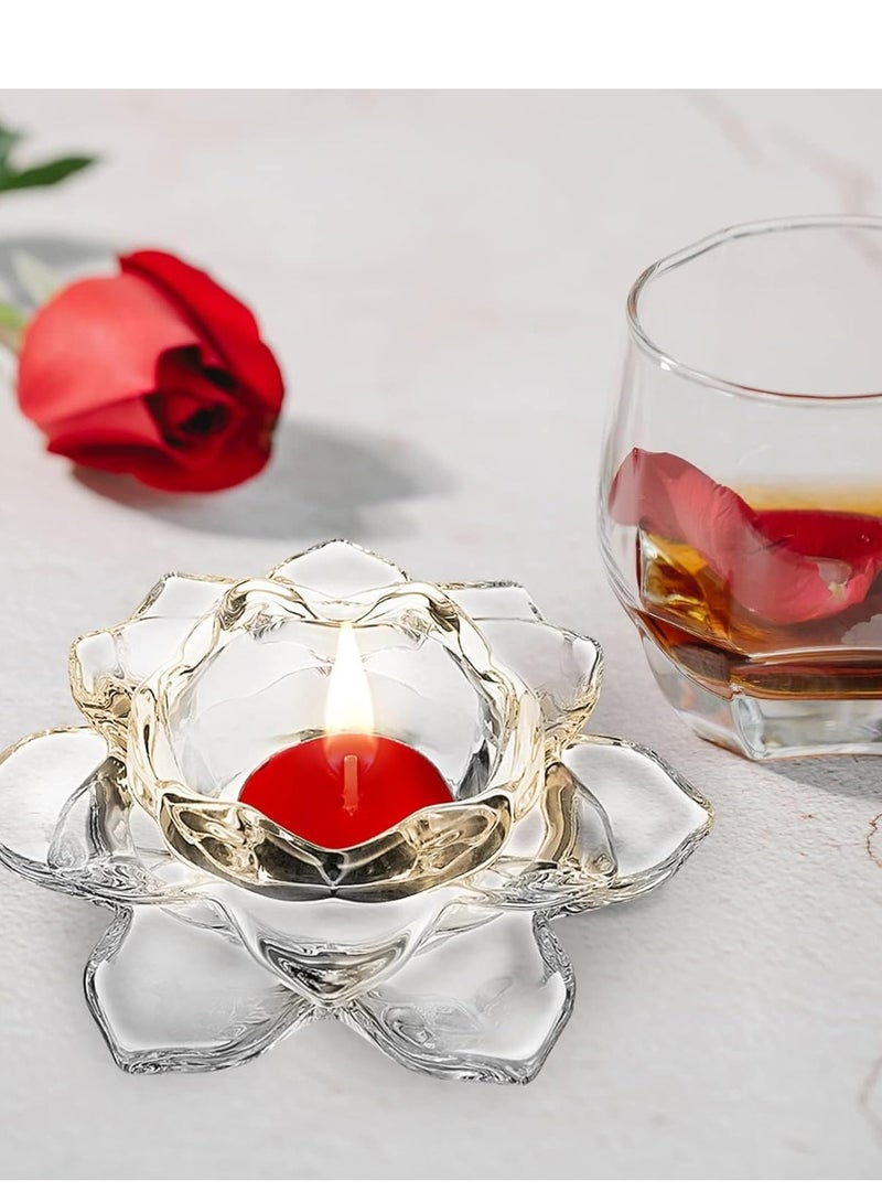 Lotus Candle Holders, Crystal Tealight Candle Holders, Decorative Candlestick Stands, Glass Candlestick Decor  for Home Dinner, Wedding Party 4Pcs
