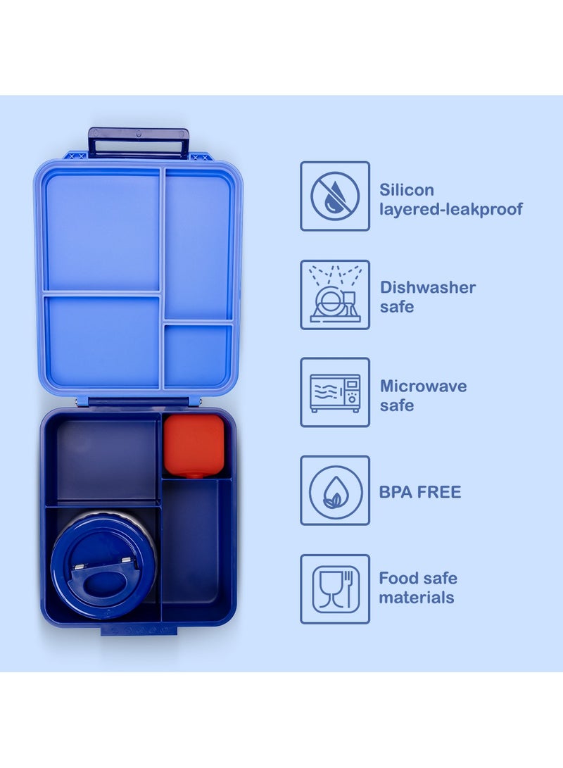 Jumbo Bento Lunch Box With Thermos And Dip Jar - Blue