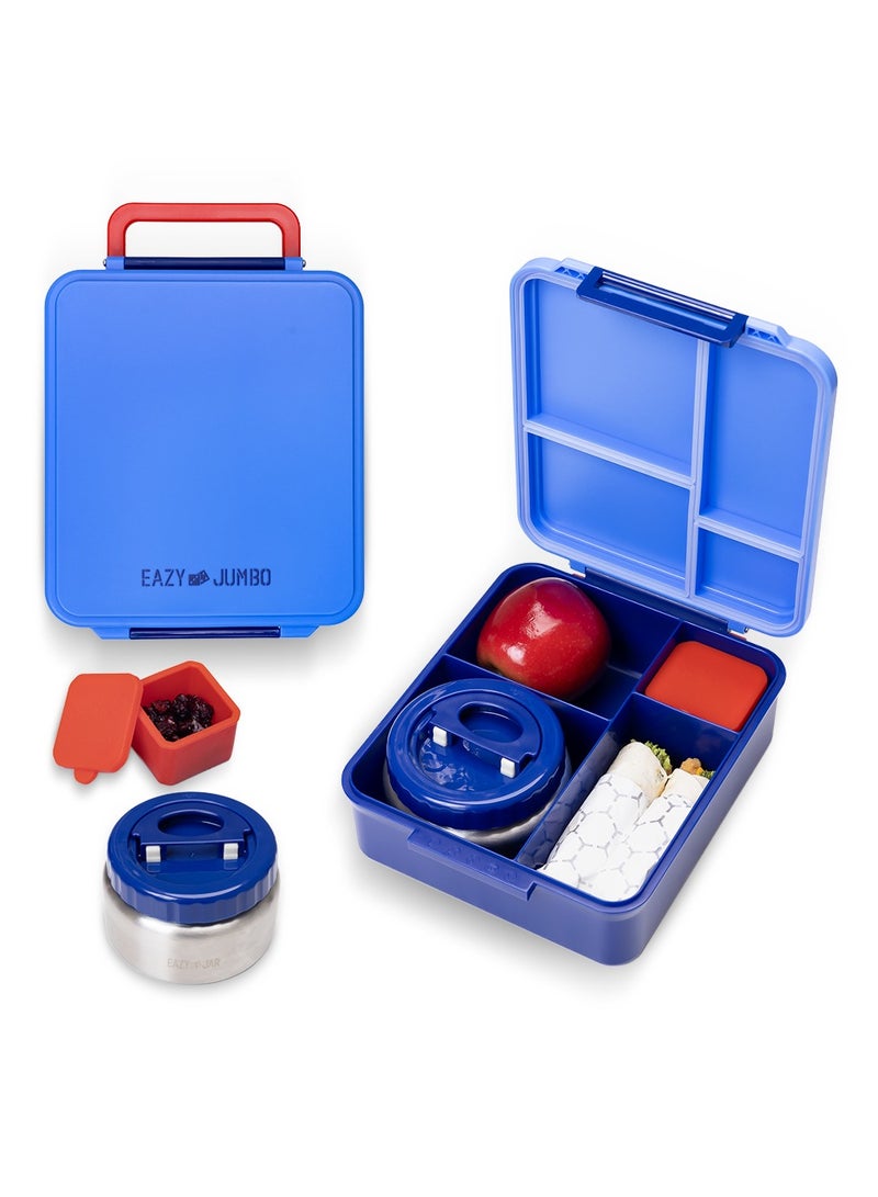 Jumbo Bento Lunch Box With Thermos And Dip Jar - Blue