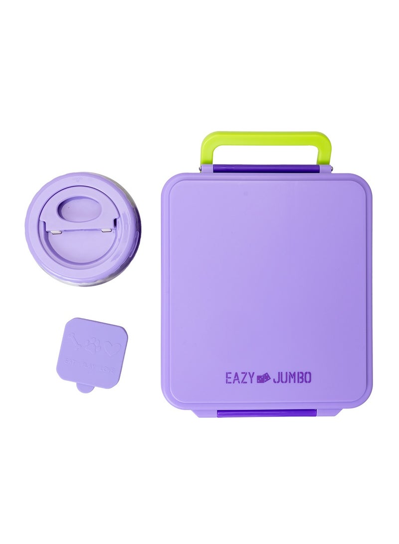 Jumbo Bento Lunch Box With Thermos And Dip Jar - Purple