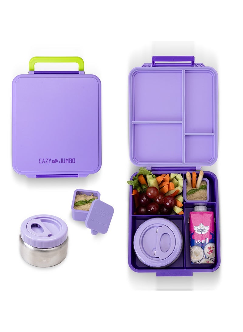 Jumbo Bento Lunch Box With Thermos And Dip Jar - Purple