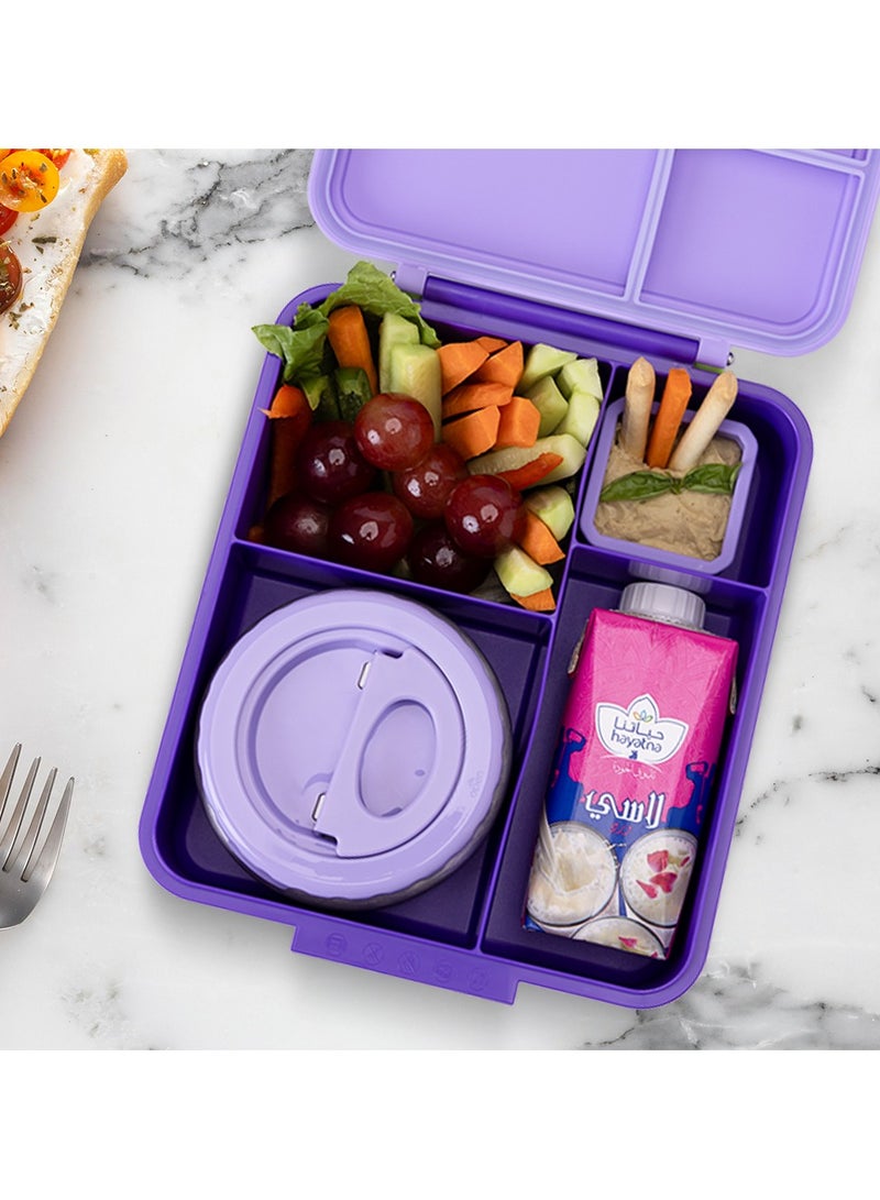 Jumbo Bento Lunch Box With Thermos And Dip Jar - Purple