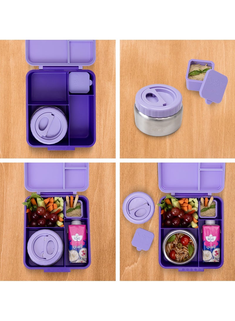 Jumbo Bento Lunch Box With Thermos And Dip Jar - Purple