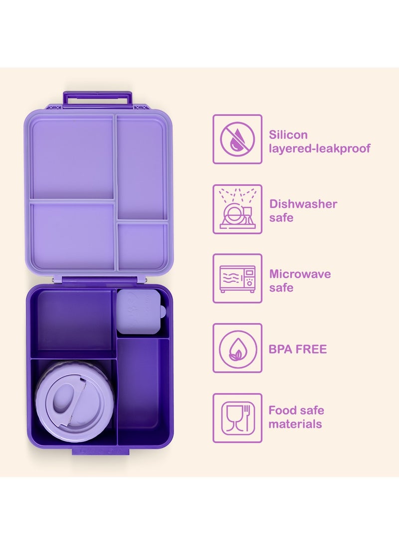 Jumbo Bento Lunch Box With Thermos And Dip Jar - Purple