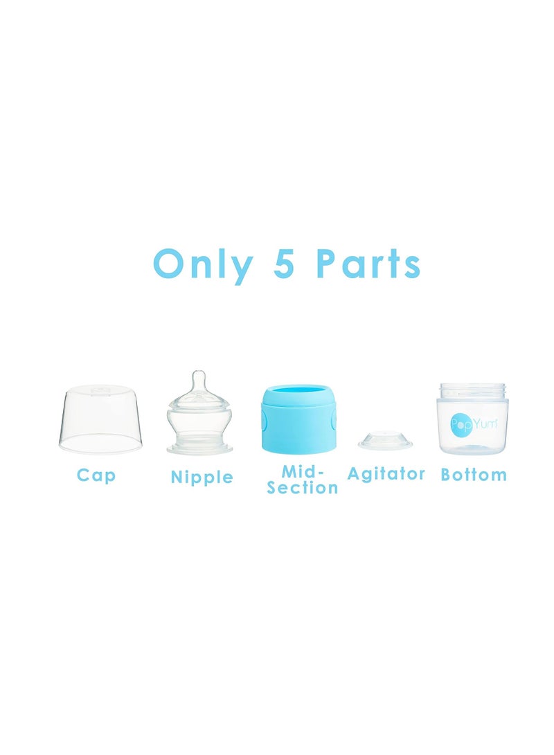PopYum 5 oz Blue Anti-Colic Formula Making/Mixing/Dispenser Baby Bottles, 3-Pack (with #1 nipples)