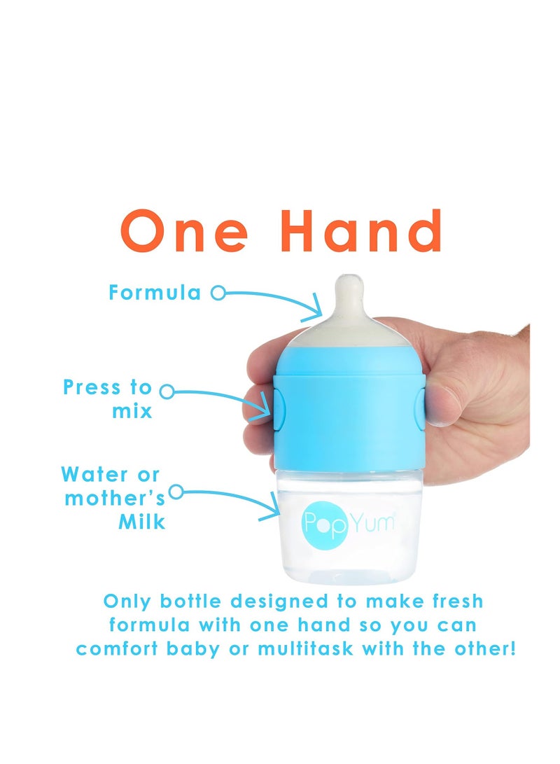 PopYum 5 oz Blue Anti-Colic Formula Making/Mixing/Dispenser Baby Bottles, 3-Pack (with #1 nipples)