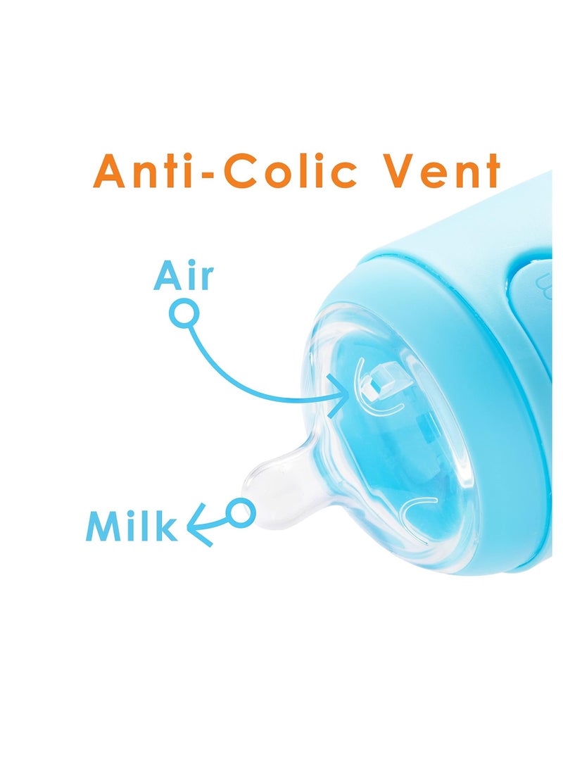 PopYum 5 oz Blue Anti-Colic Formula Making/Mixing/Dispenser Baby Bottles, 3-Pack (with #1 nipples)