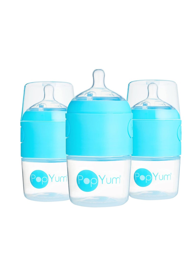PopYum 5 oz Blue Anti-Colic Formula Making/Mixing/Dispenser Baby Bottles, 3-Pack (with #1 nipples)