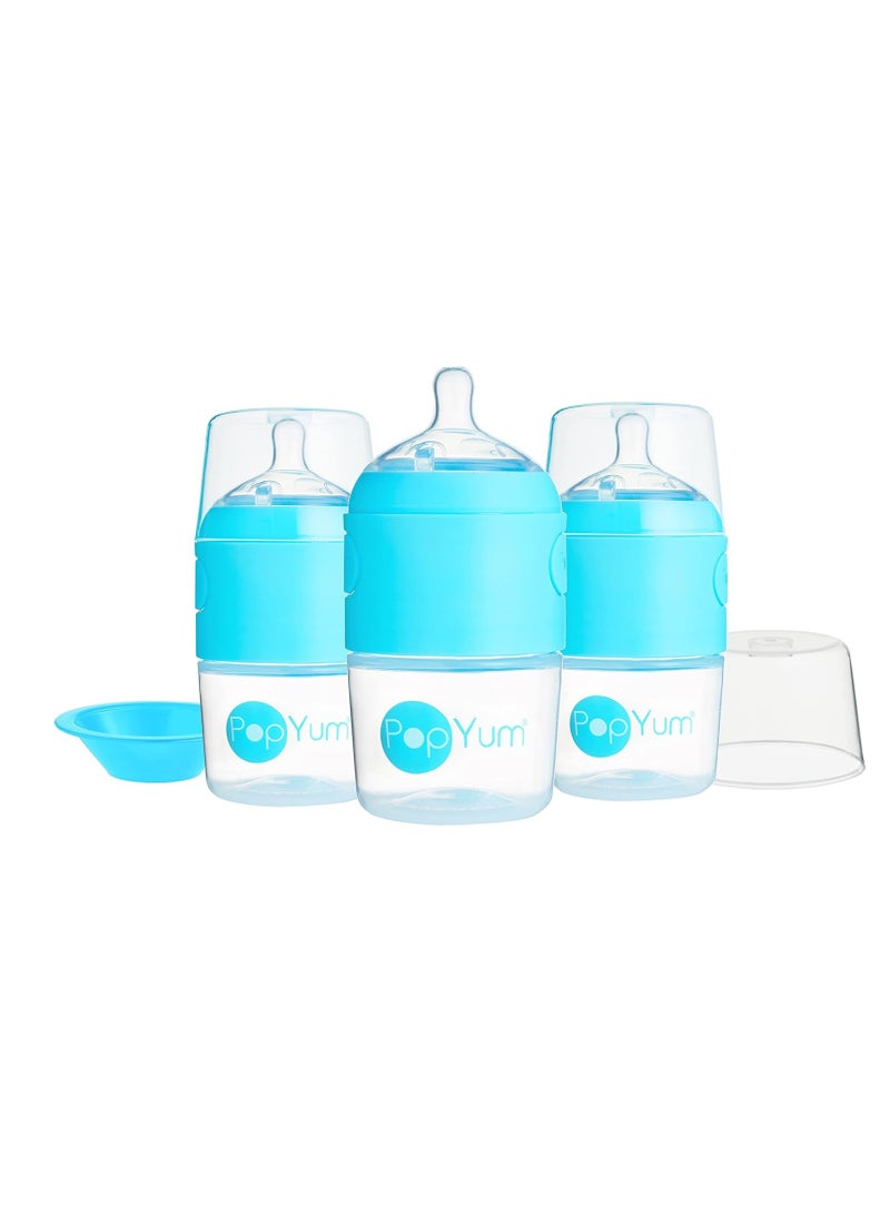 PopYum 5 oz Blue Anti-Colic Formula Making/Mixing/Dispenser Baby Bottles, 3-Pack (with #1 nipples)