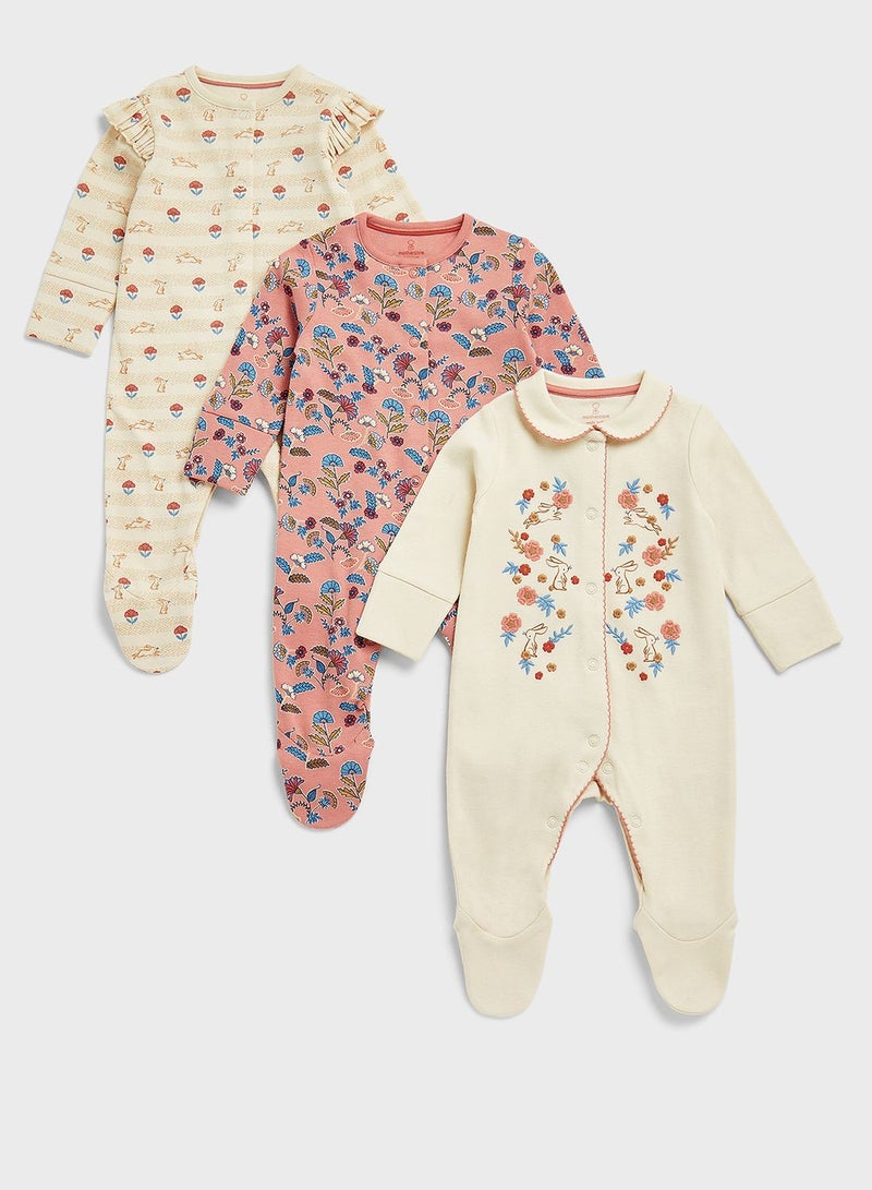 Infant 3 Pack Assorted Sleepsuits