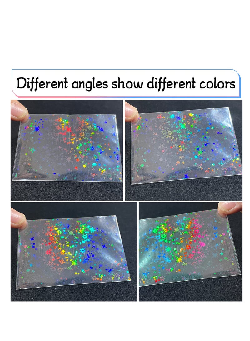 200 Pcs Kpop Photocard Sleeves, Little Star Laser Flashing Card Sleeves, Star Glass Gemstone Rainbow Holographic Card Sleeves Trading Card Protector for Photocard Kpop Photo Cards, 61 x 88 mm
