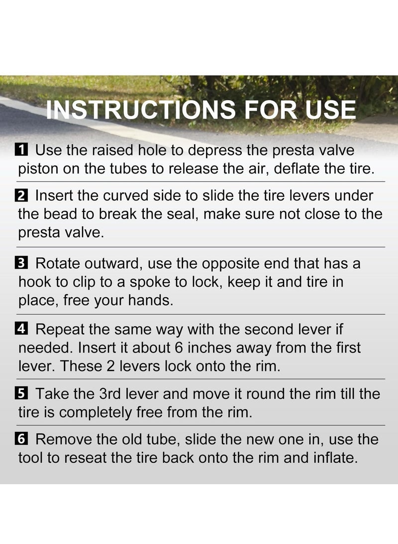 Tire Levers, 6 Pcs Compact Roadside Bicycle Tyre Levers Tool for Inner Tube Tire, Solid Reliable Plastic Bike Tire Spoons Set, Lightweight Changing Kits, Quick Repair Pry Bar Lever (4.1 x 0.76 x