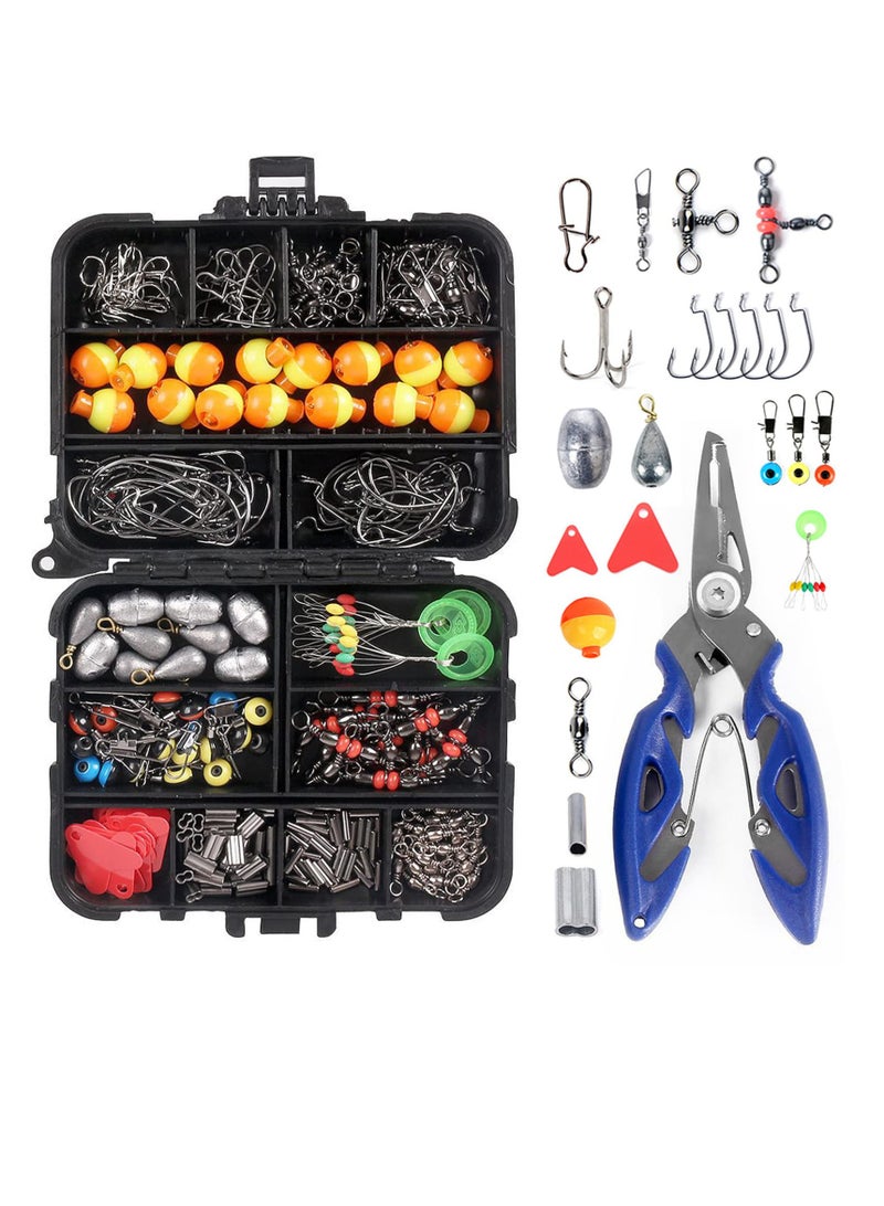 263Pcs Fishing Lures Tackle Fishing Kit with Tackle Box Including Plier Jig Hooks Sinker Weight Swivels Snaps Sinker Slides