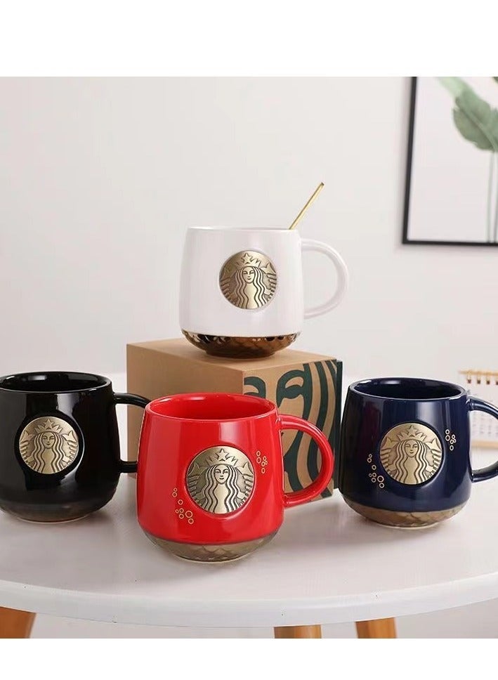 Starbucks Commemorative Bronze Medallion Mug Ceramic Mug - with Spoon