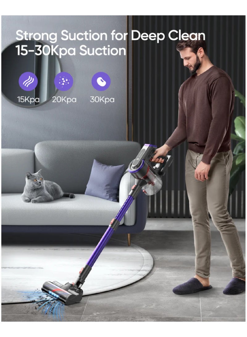 Vacuum Cleaner, JR400 Cordless Stick Vacuum Cleaner with Touch Display, 33KPa/400W, up to 55 Min, 1.2L, Lightweight Smart LED Display, for Hard Floors, Carpet, Pet Hair