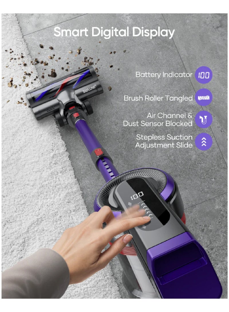 Vacuum Cleaner, JR400 Cordless Stick Vacuum Cleaner with Touch Display, 33KPa/400W, up to 55 Min, 1.2L, Lightweight Smart LED Display, for Hard Floors, Carpet, Pet Hair