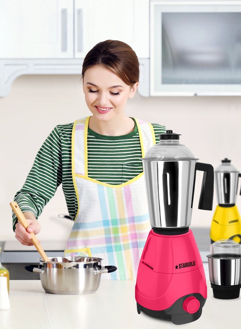 2 In 1 Mixer Grinder 600 Watts Powerful Copper Motor With 1.2 Liter 3 Stainless Steel Liquidizing Jar And Blades