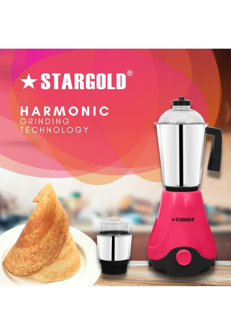 2 In 1 Mixer Grinder 600 Watts Powerful Copper Motor With 1.2 Liter 3 Stainless Steel Liquidizing Jar And Blades