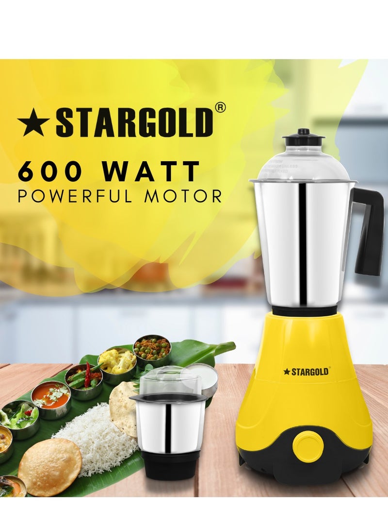 2 In 1 Mixer Grinder 600 Watts Powerful Copper Motor With 1.2 Liter 3 Stainless Steel Liquidizing Jar And Blades