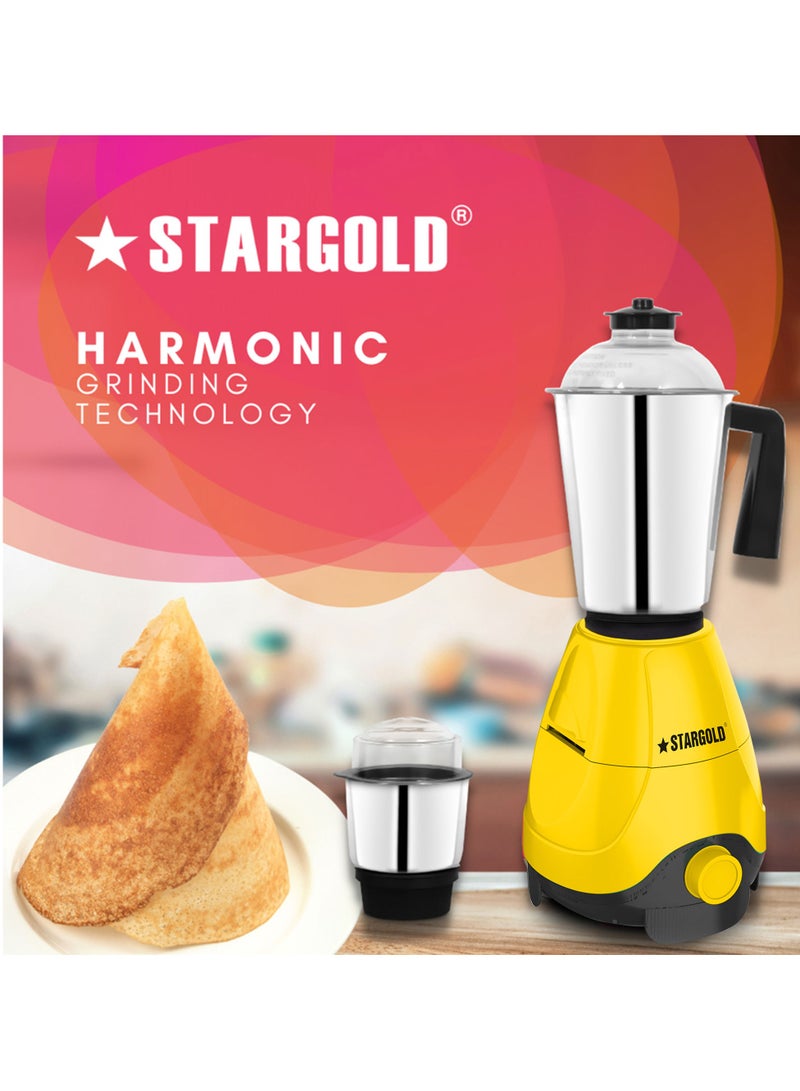 2 In 1 Mixer Grinder 600 Watts Powerful Copper Motor With 1.2 Liter 3 Stainless Steel Liquidizing Jar And Blades