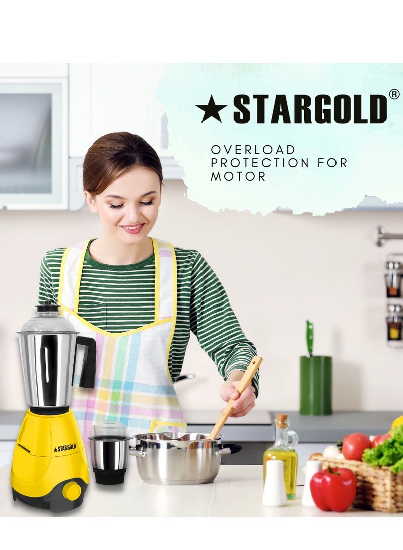 2 In 1 Mixer Grinder 600 Watts Powerful Copper Motor With 1.2 Liter 3 Stainless Steel Liquidizing Jar And Blades