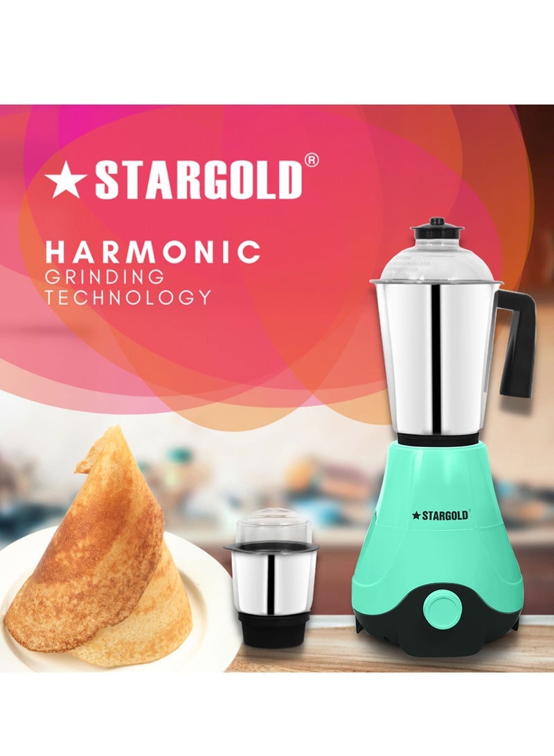 2 In 1 Mixer Grinder 600 Watts Powerful Copper Motor With 1.2 Liter 3 Stainless Steel Liquidizing Jar And Blades