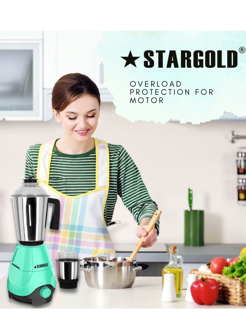 2 In 1 Mixer Grinder 600 Watts Powerful Copper Motor With 1.2 Liter 3 Stainless Steel Liquidizing Jar And Blades