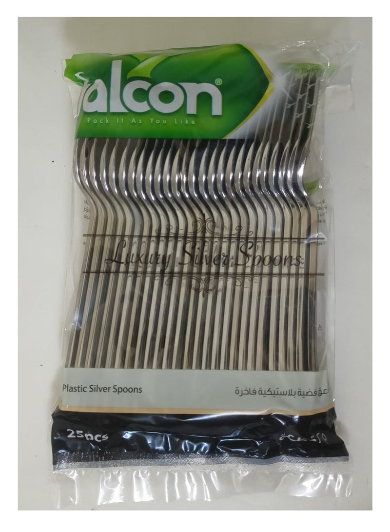 Falcon  40 Pkt 1-Carton  X 25 Pcs Luxury Silver Spoon 1000 Pcs