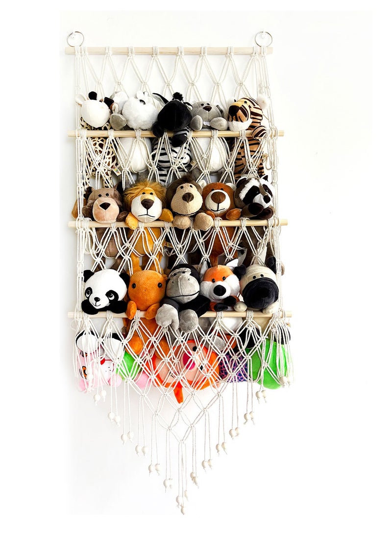 Stuffed Animal Toy Hammock 3 Layer Plush Toy Hanging Organizer Net Height Adjustable Jumbo Toy Net Hammock for Stuffed Animal Wall Large Kids Children Toy Net Organizer for Children's Room Nursery