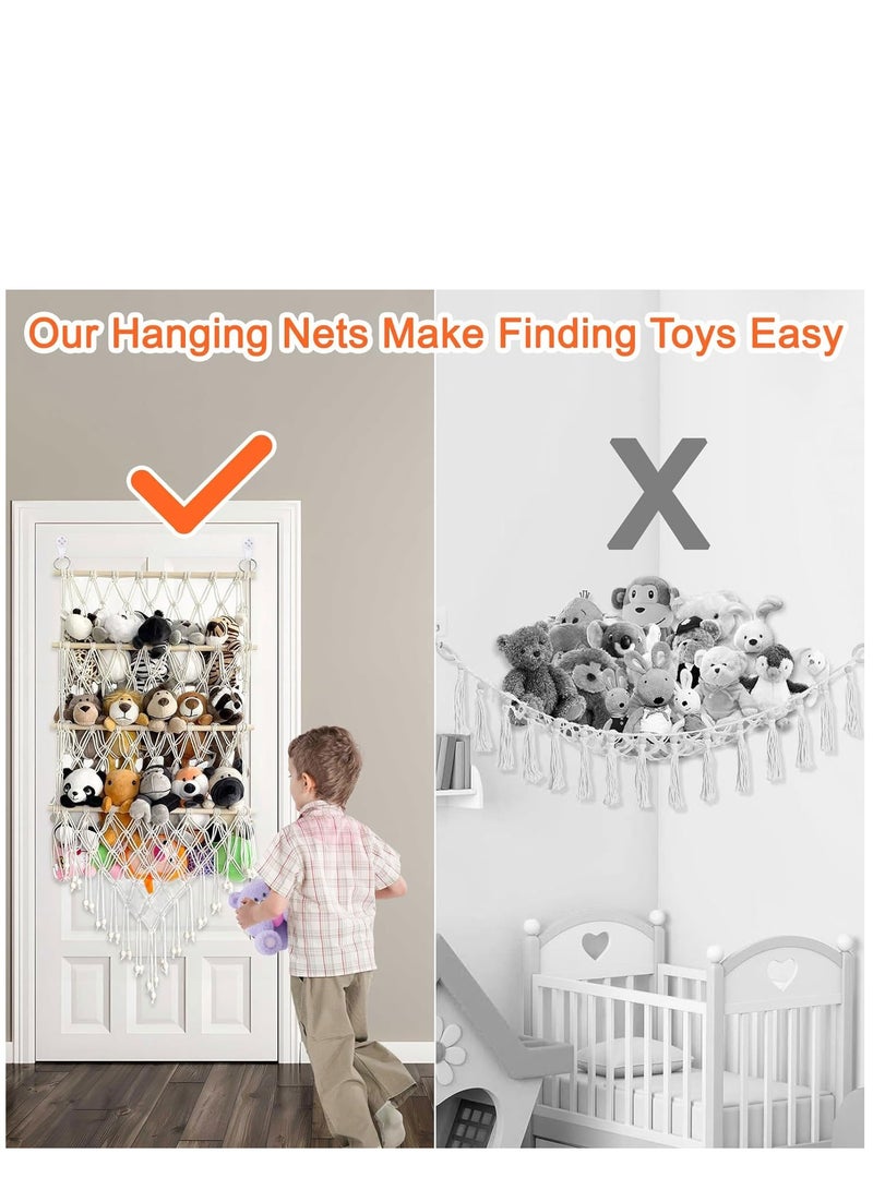Stuffed Animal Toy Hammock 3 Layer Plush Toy Hanging Organizer Net Height Adjustable Jumbo Toy Net Hammock for Stuffed Animal Wall Large Kids Children Toy Net Organizer for Children's Room Nursery