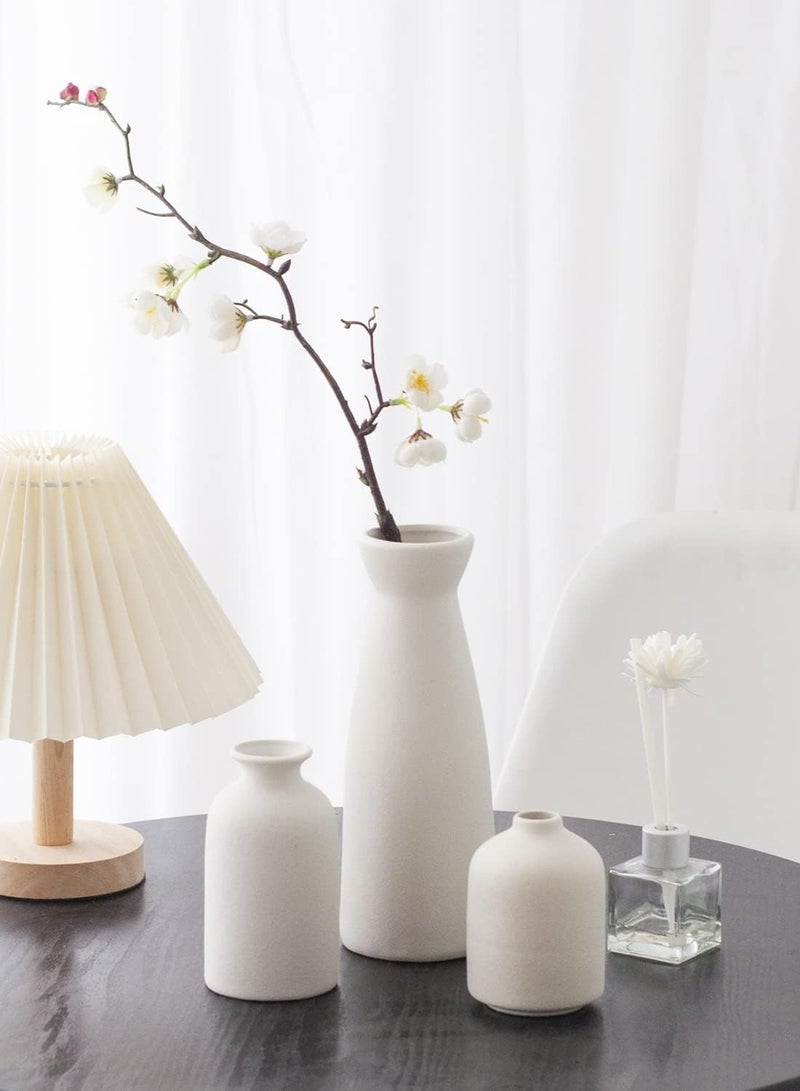 Set of 3 Mix Shape Ceramic Vases - White | with vase filler stones | Decorative Pieces for Home Decor,Office,Garden,Patio, Living Room Centerpiece Vases for Flower Arrangements, Gifting