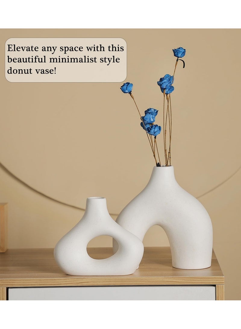 Set of 2 Mix Shape Ceramic Vases - White | Decorative Pieces for Home Decor,Office,Garden,Patio, Living Room Centerpiece Vases for Flower Arrangements, Gifting