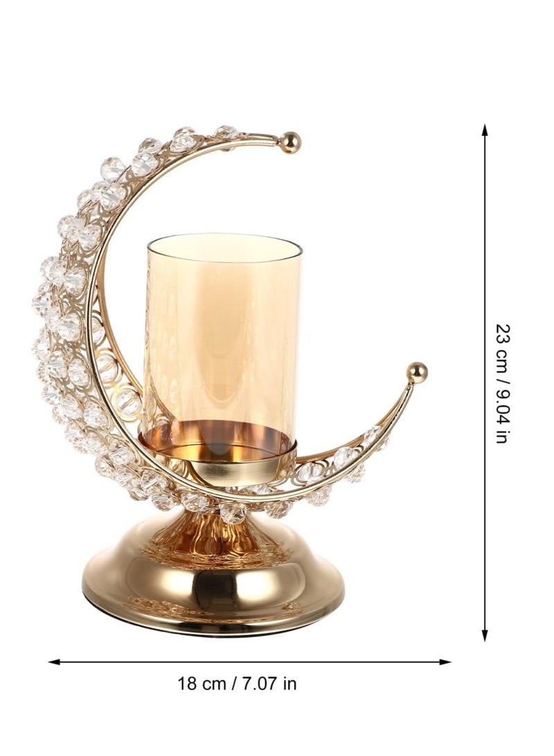 Gold Crystal Candlestick, Vintage Aromatherapy Candle Holder Decoration, Moon Glass Tea Light Holder, for Eid Mubarak Ornaments Muslim Islam Decoration, Housewarming Decor
