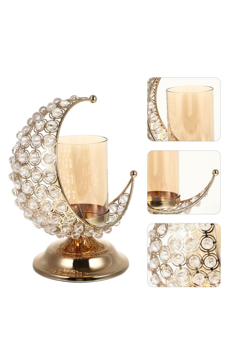 Gold Crystal Candlestick, Vintage Aromatherapy Candle Holder Decoration, Moon Glass Tea Light Holder, for Eid Mubarak Ornaments Muslim Islam Decoration, Housewarming Decor