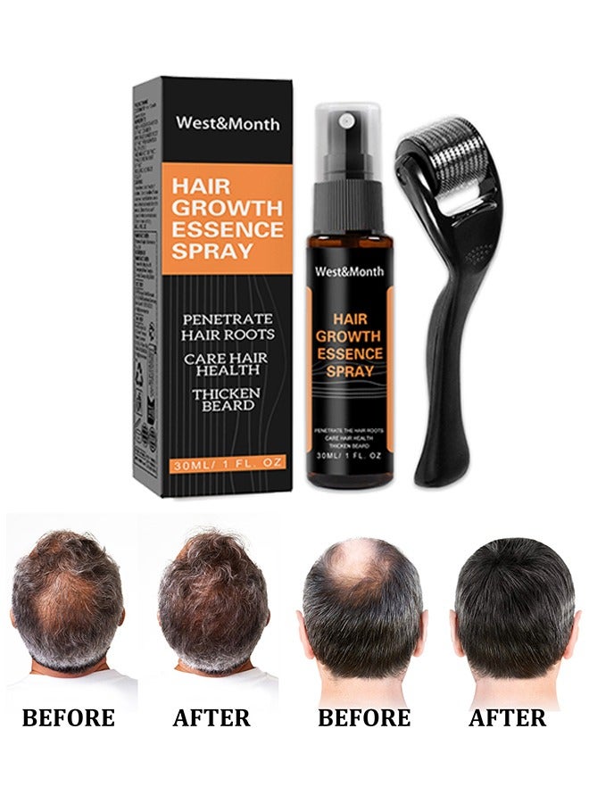 30ml Hair Growth Essence Spray - Anti-Slip Hair Nourishing Growth Liquid Thickening Hairline Essence Spray With Microne Roller