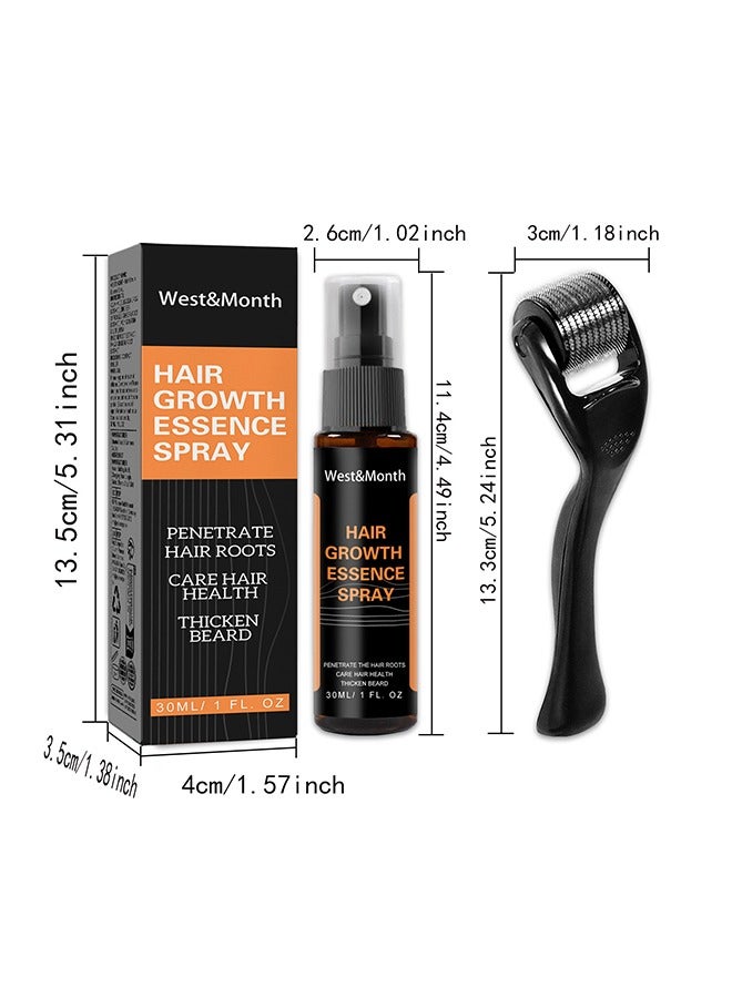 30ml Hair Growth Essence Spray - Anti-Slip Hair Nourishing Growth Liquid Thickening Hairline Essence Spray With Microne Roller