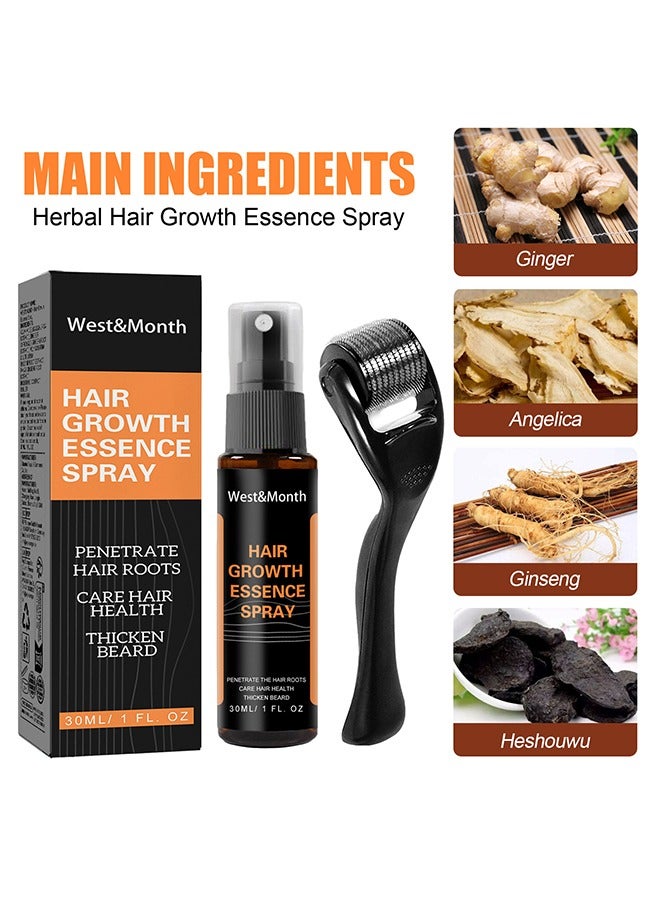 30ml Hair Growth Essence Spray - Anti-Slip Hair Nourishing Growth Liquid Thickening Hairline Essence Spray With Microne Roller