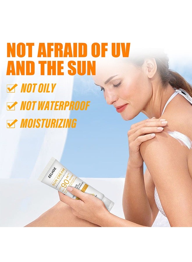 SPF 90 PA+++ Sun Cream - Safe Natural Sunblock Beach Defense Water Resistant Sun Cream Broad Spectrum UVB/UVA Sun Protection Vegan Mineral Sun Lotion