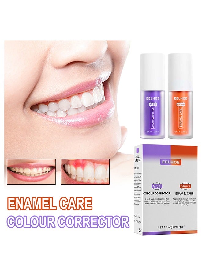 V34 Colour Corrector - Calculus Removal, Teeth Whitening, Teeth Regrowth, Teeth Whitening Restoration Toothpaste Set, Purple Pack Color Corrector, Enamel Care Gum Restoration (2pcs)