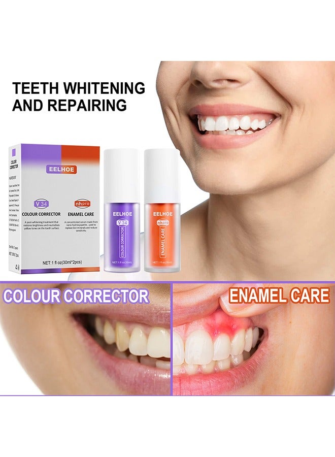 V34 Colour Corrector - Calculus Removal, Teeth Whitening, Teeth Regrowth, Teeth Whitening Restoration Toothpaste Set, Purple Pack Color Corrector, Enamel Care Gum Restoration (2pcs)