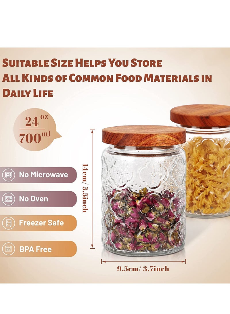 Glass Storage Jars Vintage, 24 oz Glass Food Storage Containers with Airtight Wooden Lid, Kitchen Glass Canister for Cookie Candy Coffee Oats Spice Flour Nuts 2 Pack